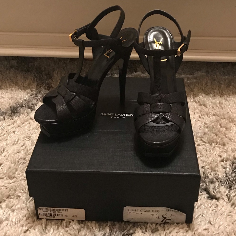 YSL Tribute Platform Pumps Black Leather Sz. 38 - Picture 6 of 8
